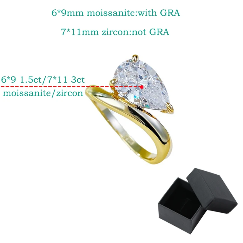 Smyoue 1,5 CT 3CT anillos solitarios de moissanita con corte de pera para mujer boda de lujo 925 anillo de plata maciza para mujer joyería de diamantes de laboratorio