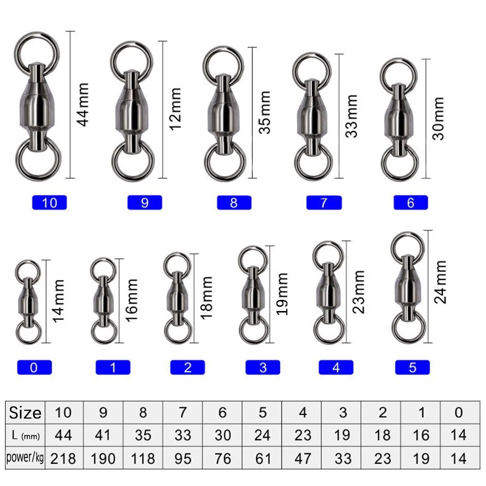 DNDYUJU 10pcs Stainless Steel Fishing Heavy Duty Ball Bearing Swivel With Solid Ring Connector Fishhook Tackle Accessories Tool