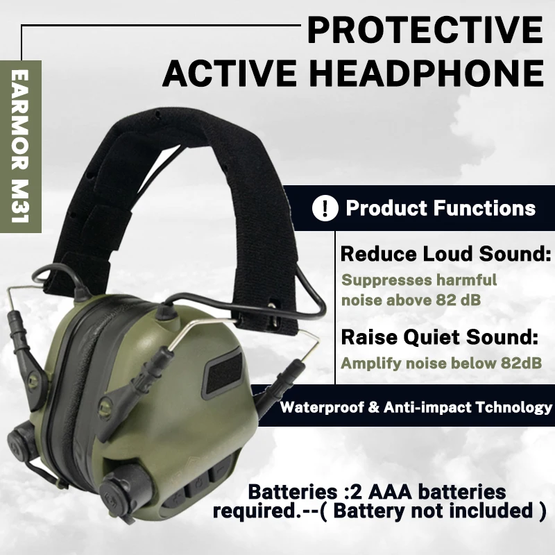 EARMOR M31 MOD4 Tactical Headphones Shooting Noise Canceling Earmuffs Soundproof Headphones