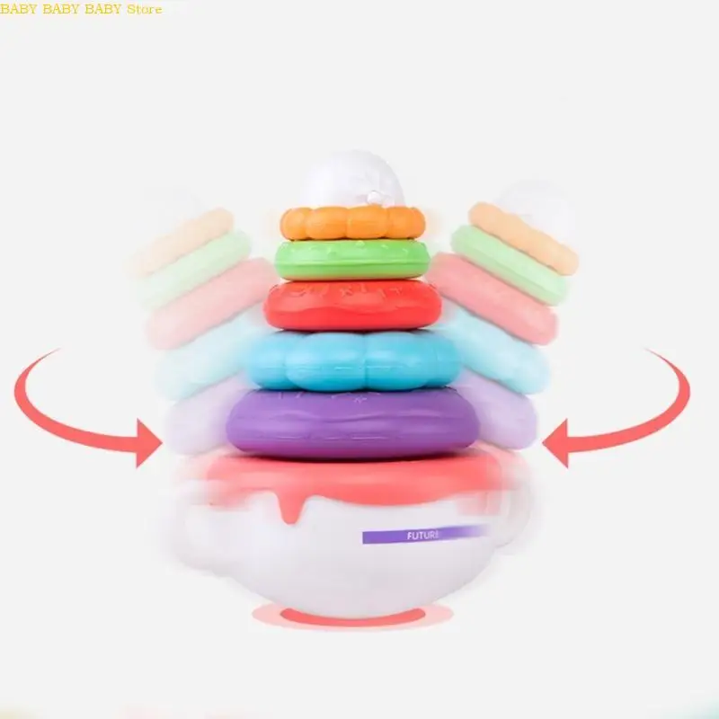 Q81A Niños Pensamiento lógico Juguetes sensoriales Tumbler apilando juego coincidente Modelo educativo Rainbow Tower Toy