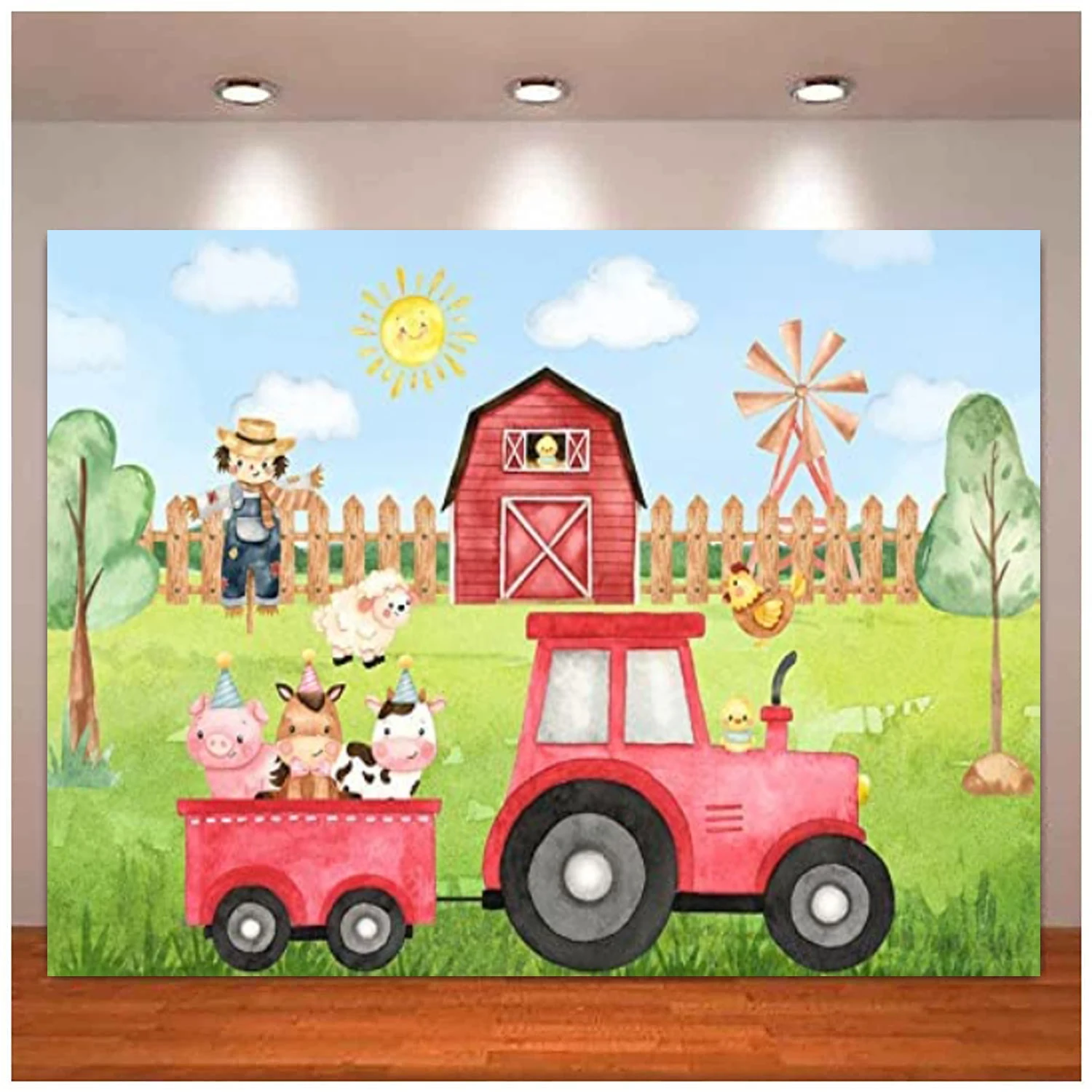 Farm Red Barn Photography Backdrop Cartoon Animals Tractors Banner Baby Shower Kids Birthday Party Interior Decor Background