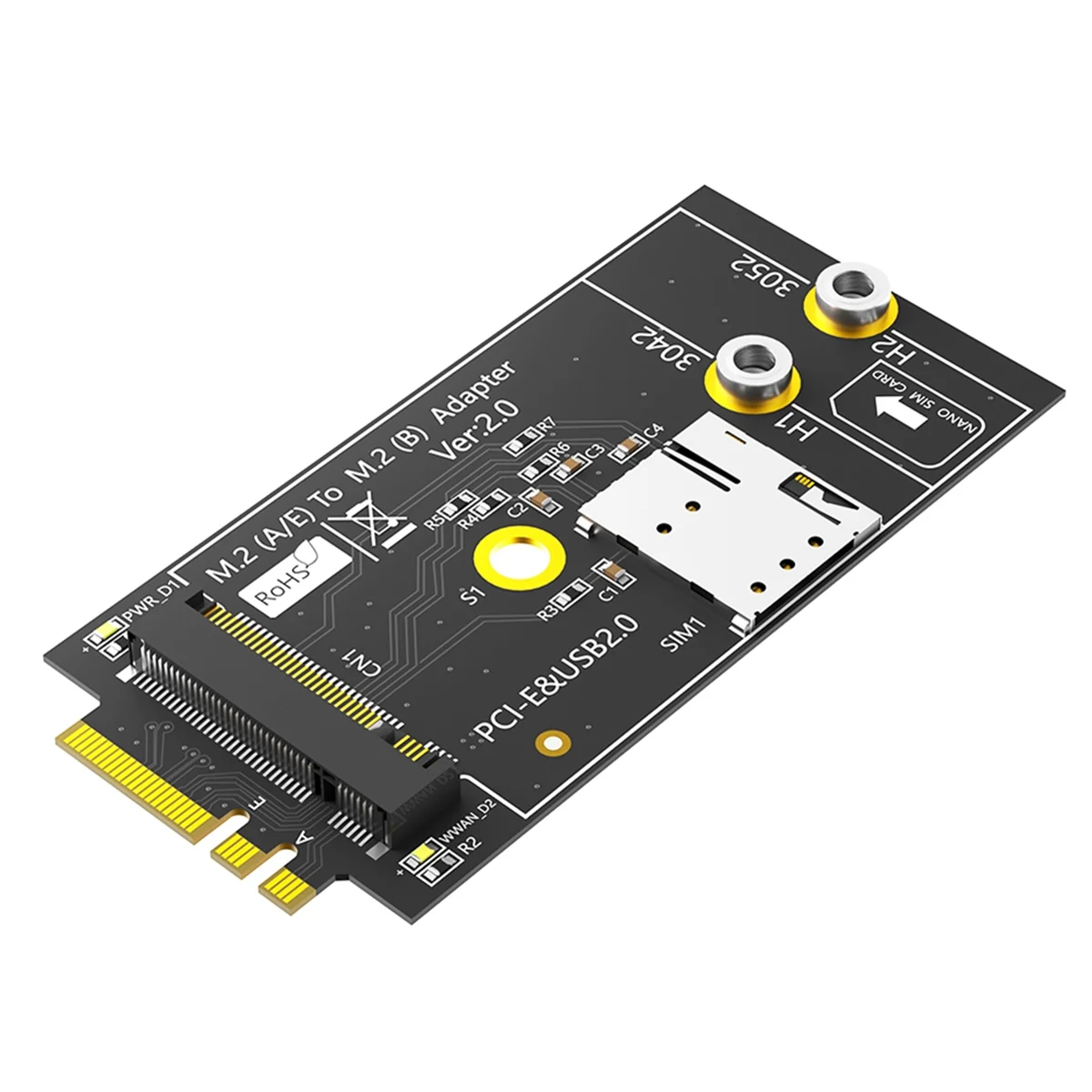 

AB20-M.2 Key B to A+E Adapter with NANO SIM Card Slot for 3G/4G/5G Module