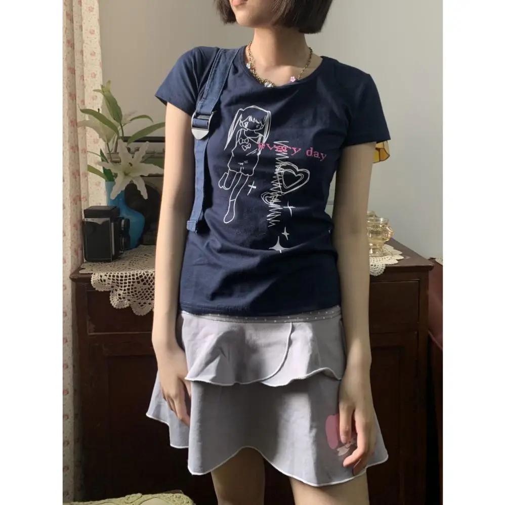 

Летняя футболка Or Sve Y2K, круглая, облегающая, для домашнего бокса, женская, ширина, повседневная одежда, корейский сле