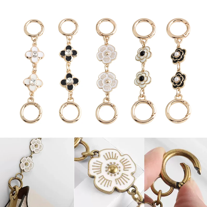 2/4/6PCS Floral Pattern Bag with Pearl Extension Chain Suitable for Crossbody Bags Replaceable Shoulder Strap Length Adjuster
