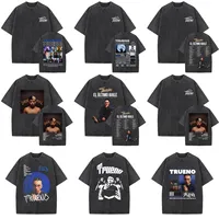 Vintage Washed T-shirt Hot Sale Rapper Trueno El Ultimo Balie World Tour Men's Clothing Hip Hop Streetwear Oversized T-shirt Tee