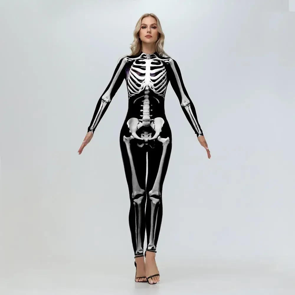 Kostiumy na Halloween szkielet body dla kobiet karnawałowy kombinezon Lady seksowny Zentai garnitur mężczyzna przebranie nosić festiwalowe ubrania imprezowe