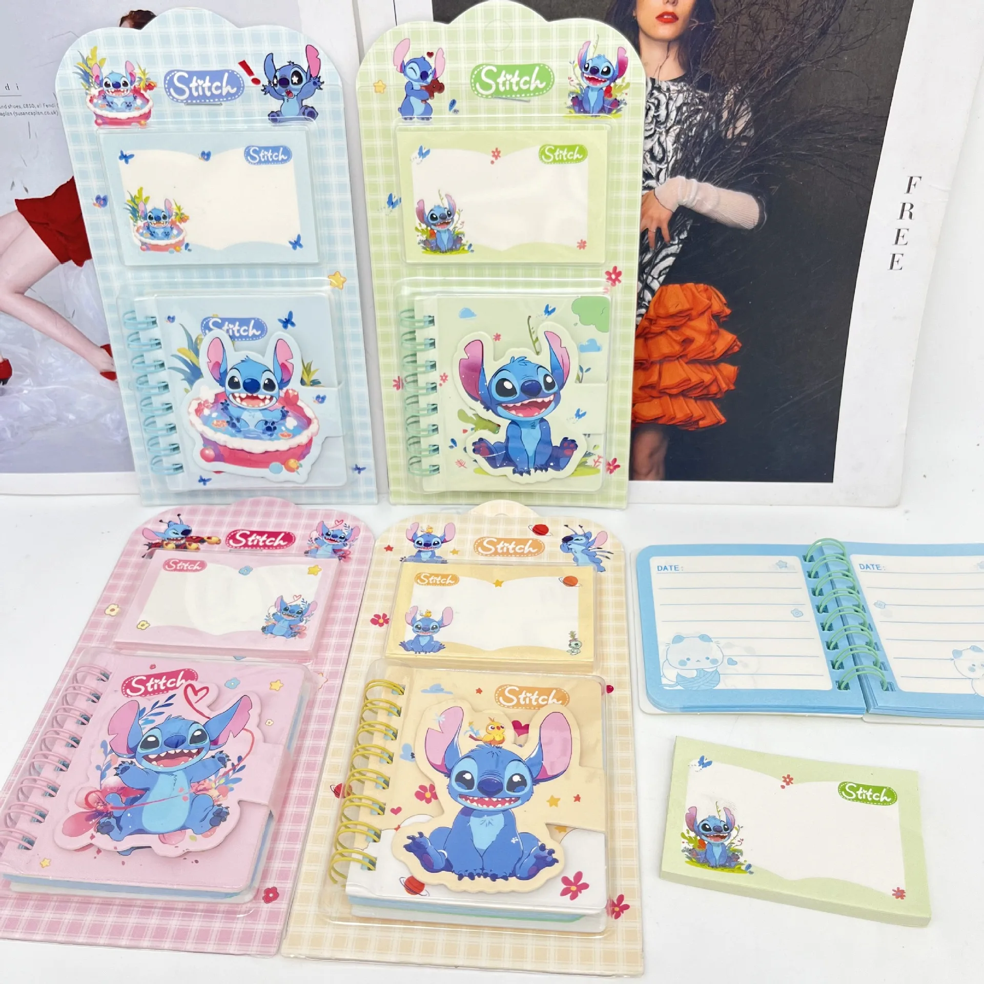 4/12pcs Disney Stitch Notebook Coil Notebook Combination Stationery Set Cute Student Portable Pocket Notebook Message Paper Gift