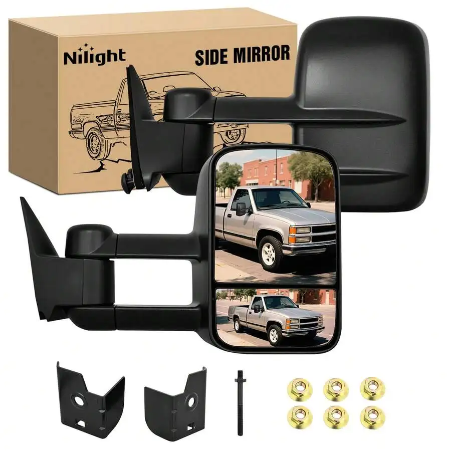 

Nilight Towing Mirrors Adjustable Glass Manual Telescoping Folding Compatible With 2007-2014 Chevy Silver GMC Sierra Yukon
