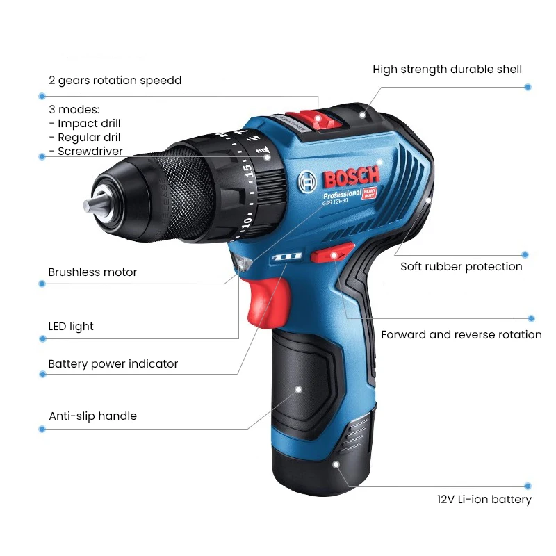 Bosch GSB 12V-30 Impact Drill Professional Cordless Electric Drill Multi-Function Electric Screwdriver Power Tool Only Machine