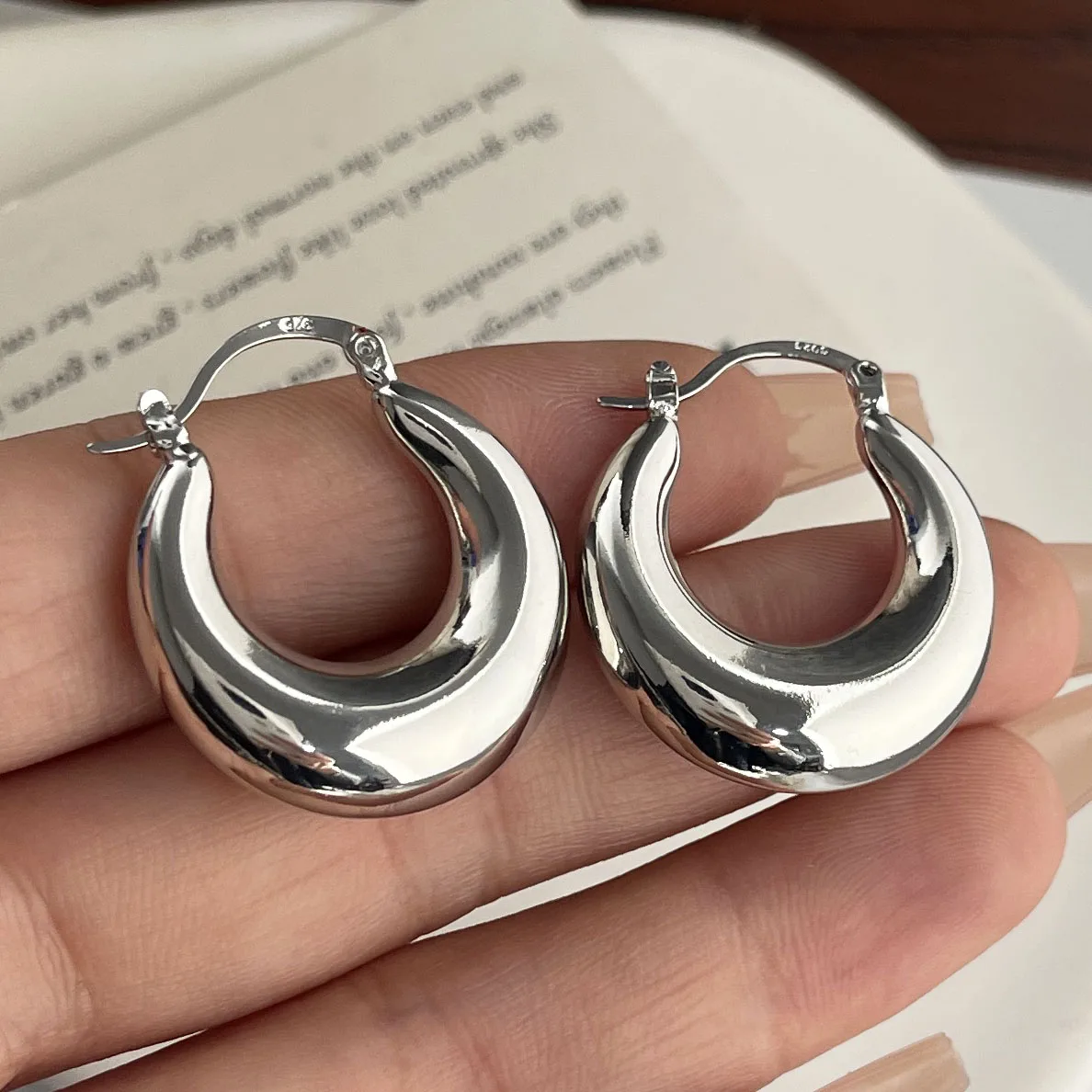 925 Sterling Silver Vintage Earrings For Women Trendy Simple Round Big Earring Jewelry Prevent Allergy Party Accessories Gift view 2