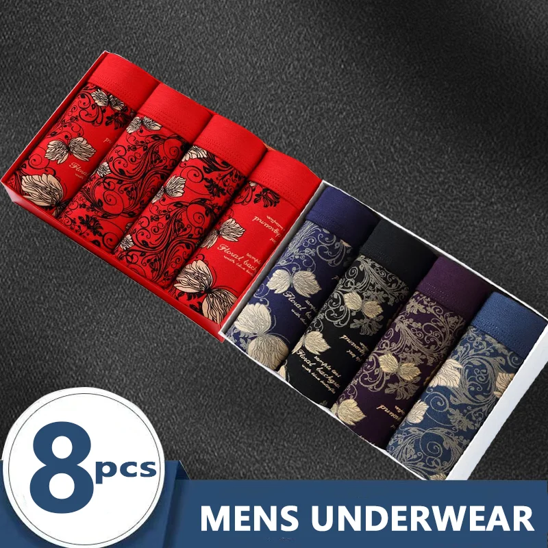 8 Pcs Men\'s Panties Boxer Breathable Cotton Underwear Men Shorts Underpants Comfortable Boy Boxers Plus Size 5XL Men\'s Panties