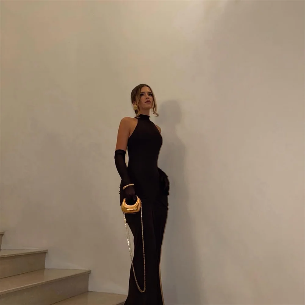 

ROYET High Neck Sleeveless Mermaid Formal Prom Gown Floor Length Customized Party Dress Elegant Classic Woman Evening Dress