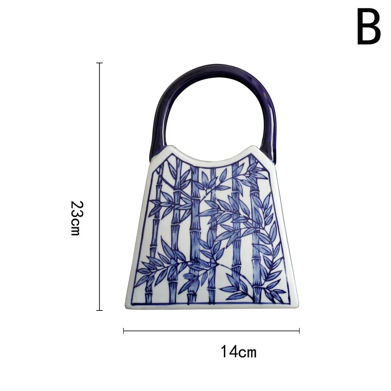 Blue And White Ceramic Handbag Shape Vase Porcelain Vases For Artificial Flower Decoration Vases