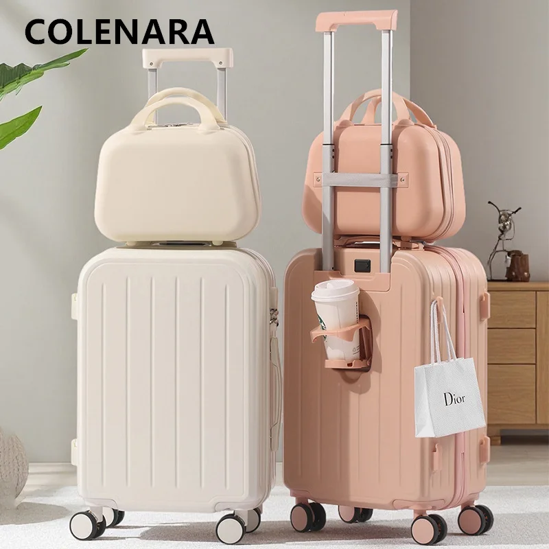 COLENARA Suitcase ABS+PC Trolley Case Women's Boarding Box 20 Inch Trolley Travel Bag Set with Wheels Rolling Cabin Luggage