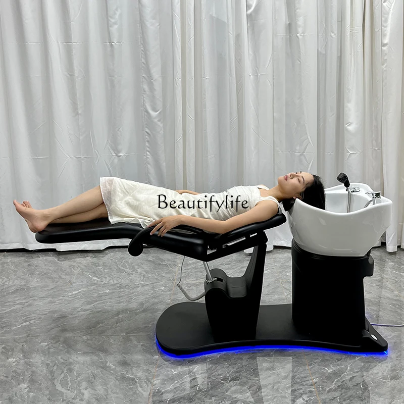

Electric liftable barber shop shampoo bed hair salon special high-grade ceramic basin half lying flush bed