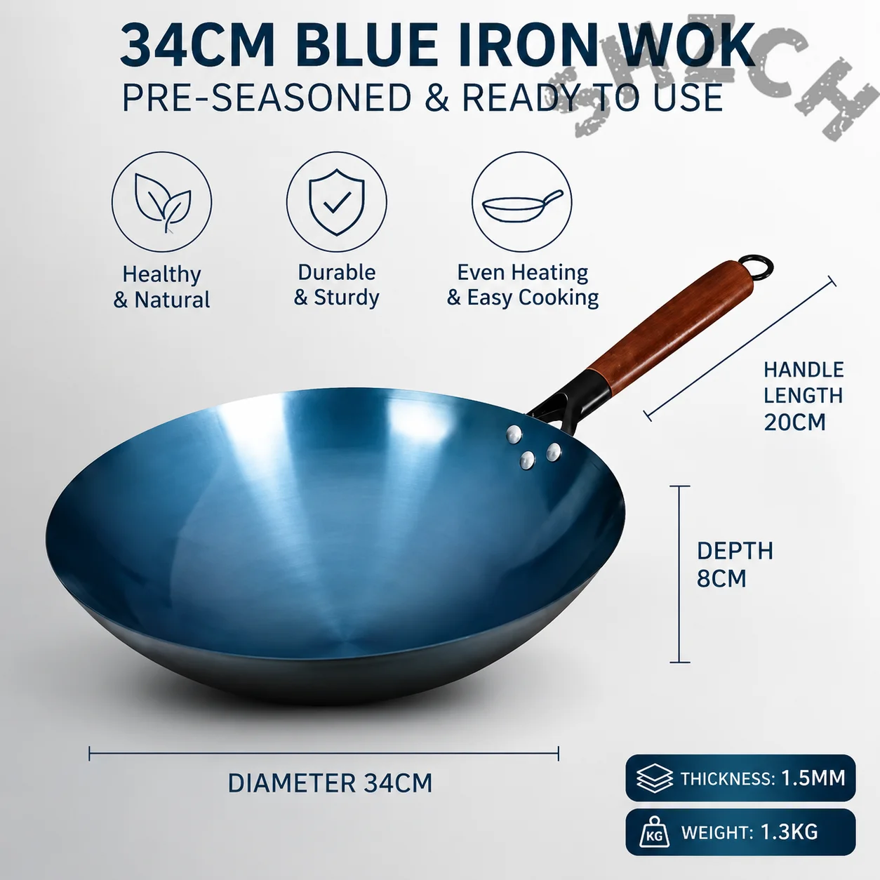 Dosa Pan Iron - Pre-Seasoned Round-Bottom Carbon Steel Wok for