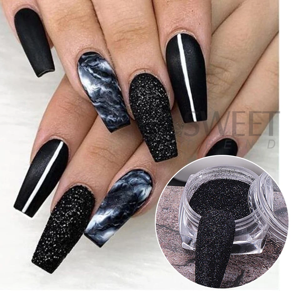 8 colores negro blanco brillo de uñas polvo de inmersión pigmento brillante polvo láser azúcar arte de uñas lentejuelas brillos decoraciones de manicura