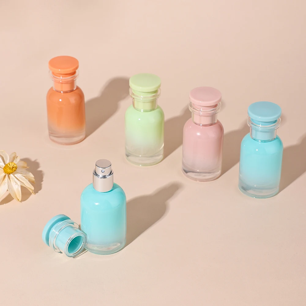 5 pçs 30ml doce cor vazio recarregável redondo perfume garrafa de vidro spray garrafa portátil viagem garrafa cosmética para perfumes