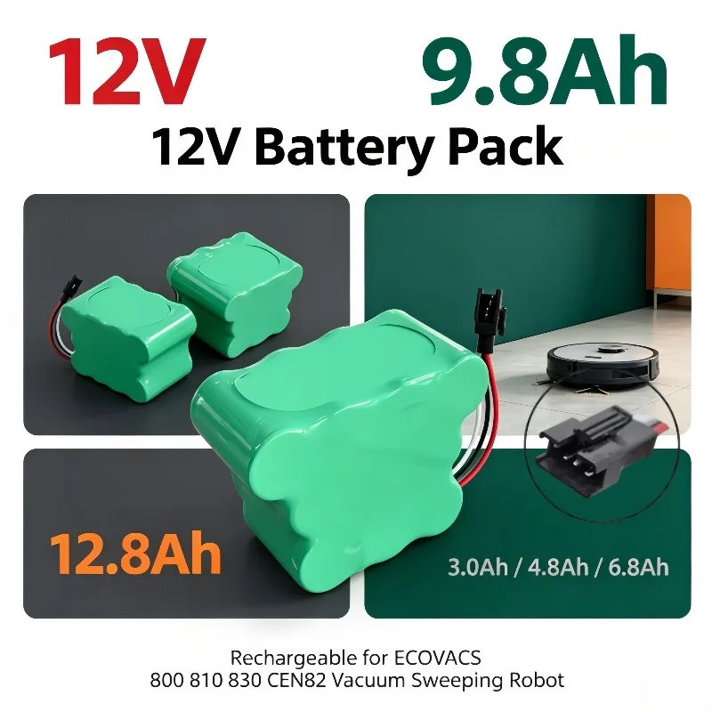 12V Vacuum Aspirator Battery Pack 3000/4800/6800mAh Compatible with ECOVACS 800 810 830 CEN82