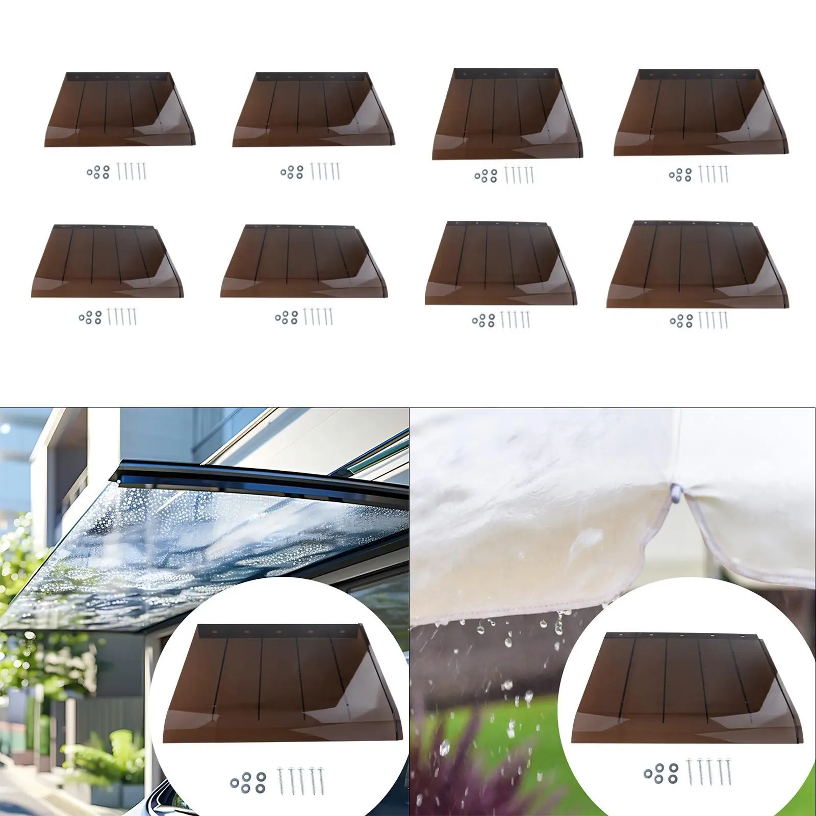 Exterior Window Awning Canopy PC Brown Rain Shelter Snow Shield Shade for Front Door Patio Roof Eaves