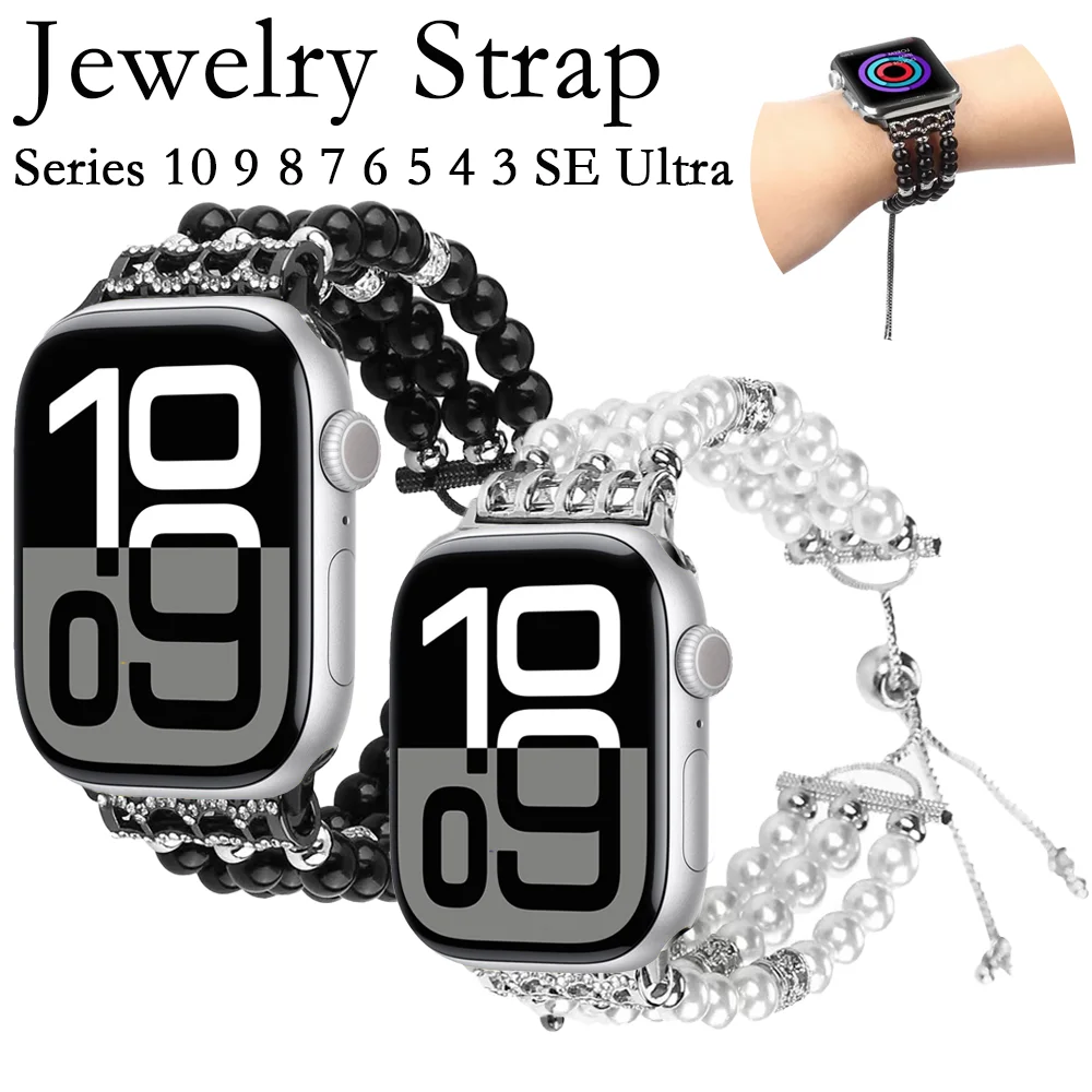 

Jewelry strap for Apple watch 45mm 41mm 44mm 40mm 42mm 46mm Adjustable Beaded Bracelet Wristband iWatch Ultra 10 9 8 7 6 5 4 SE