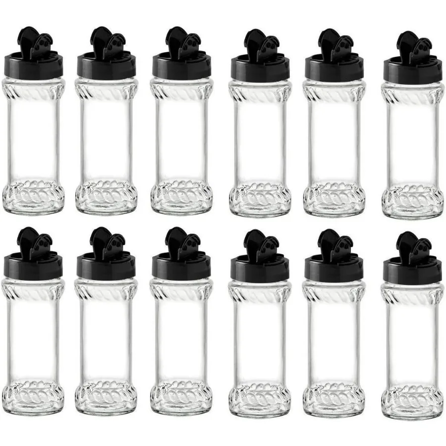 

12 pcs 6 fl oz Glass Spice Bottles Jars with Black Caps for Kitchen Storage Perfect for Spices Herbs and Seasonings Ideal for H
