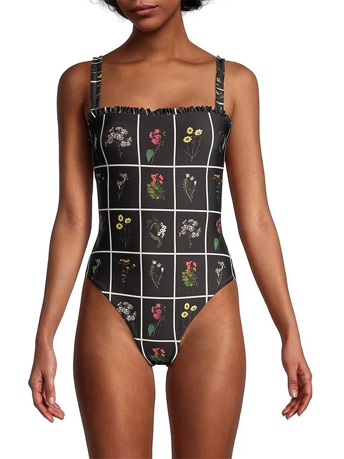 Floral Print  Beach Outfits  2023 Fashion Women Swimwear Summer Spaghetti Straps Swimsuit Sports Monokini Vacation Sexy / New