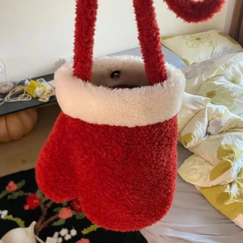 عيد الميلاد حقيبة حمراء تأثيري ريترو رقيق حقائب كروسبودي مضحك قفاز على ظهره عيد الميلاد السنة الجديدة اكسسوارات للنساء الرجال #3