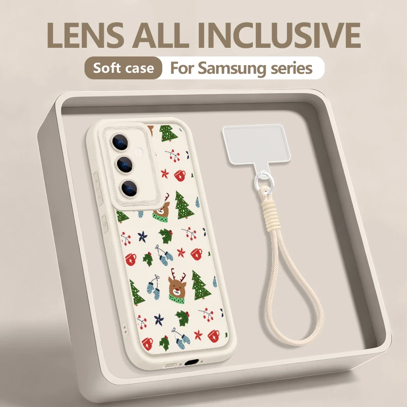 Weihnachten Elch Baum Lanyard Fall für Samsung Galaxy A56 A16 A17 A26 A55 A15 A54 5G S25 Rand S25 S24 FE S23 S22 Ultra Telefon Abdeckung