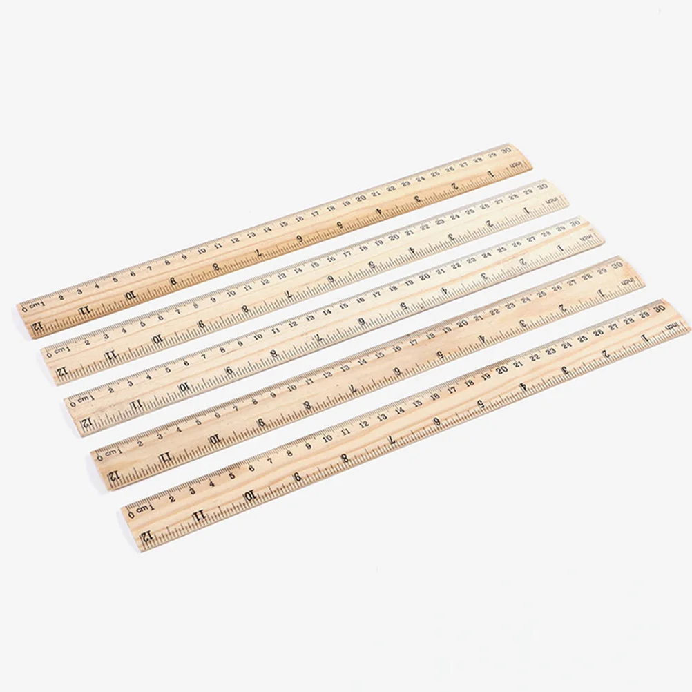 12 Pcs Portable Wooden Ruler School Accessory Convenient Multi-function Student