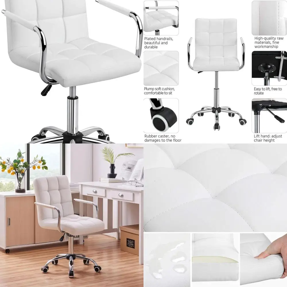 

Modern PU Leather Swivel Office Chair with Wheels and Armrests, Adjustable Midback Computer Chair for Home and Work