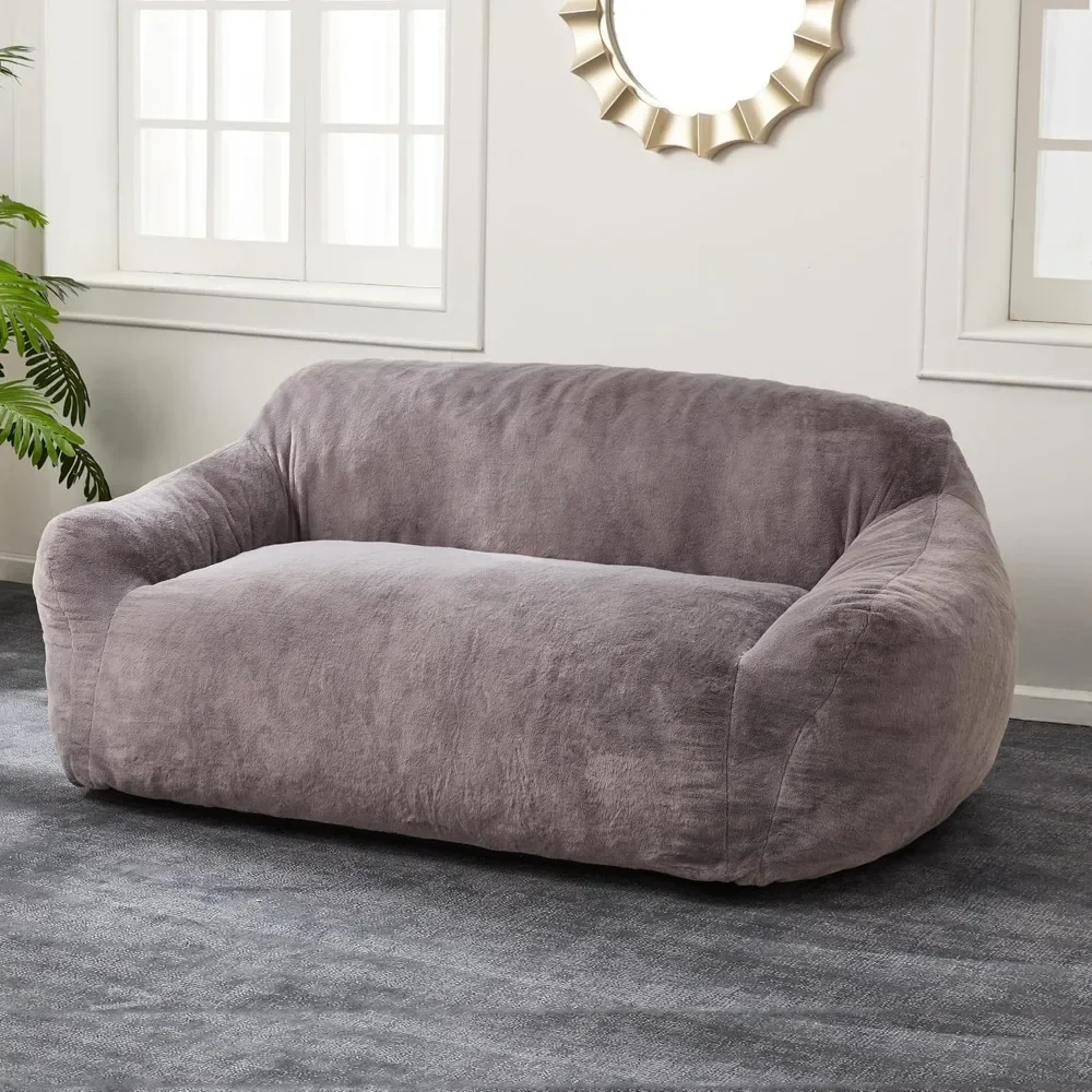 

Couch Bed with Armrest, 2-Seater Loveseat Sofa Soft Faux Fur Sleeper Sofa, Small Couchs for Living Room,Bedroom,Apartment