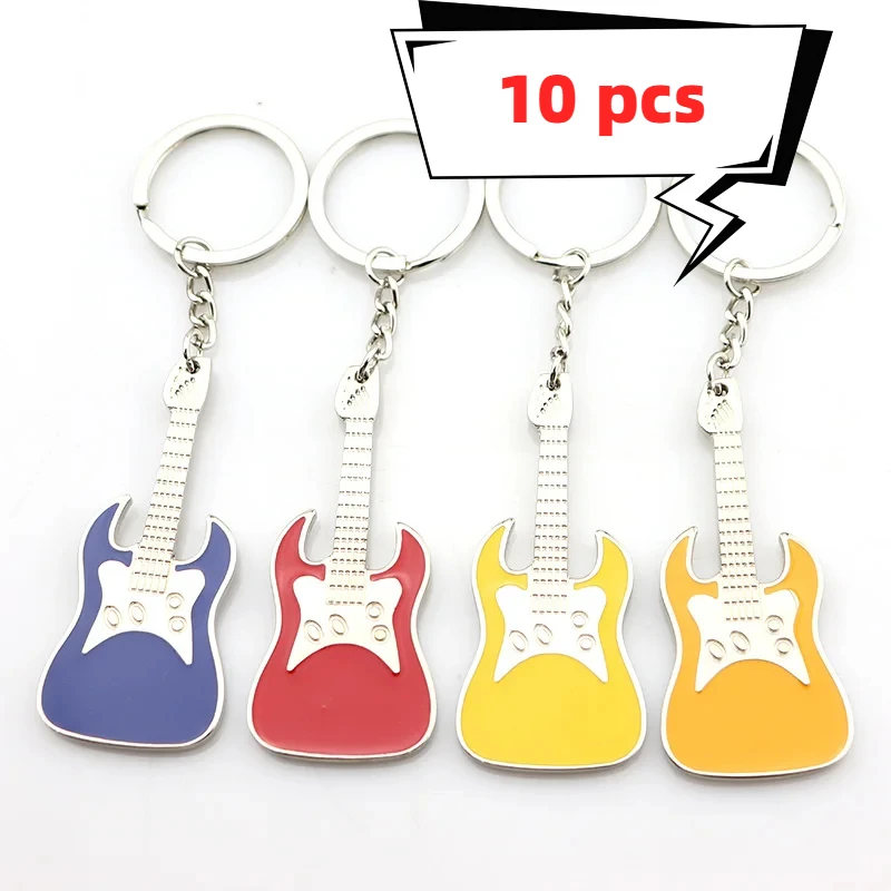 

10 Pcs Hot Muscial Guitar keychains new Colorful men women gift Key Chain Vintage Bag kry ring Best Couple gift Jewelry