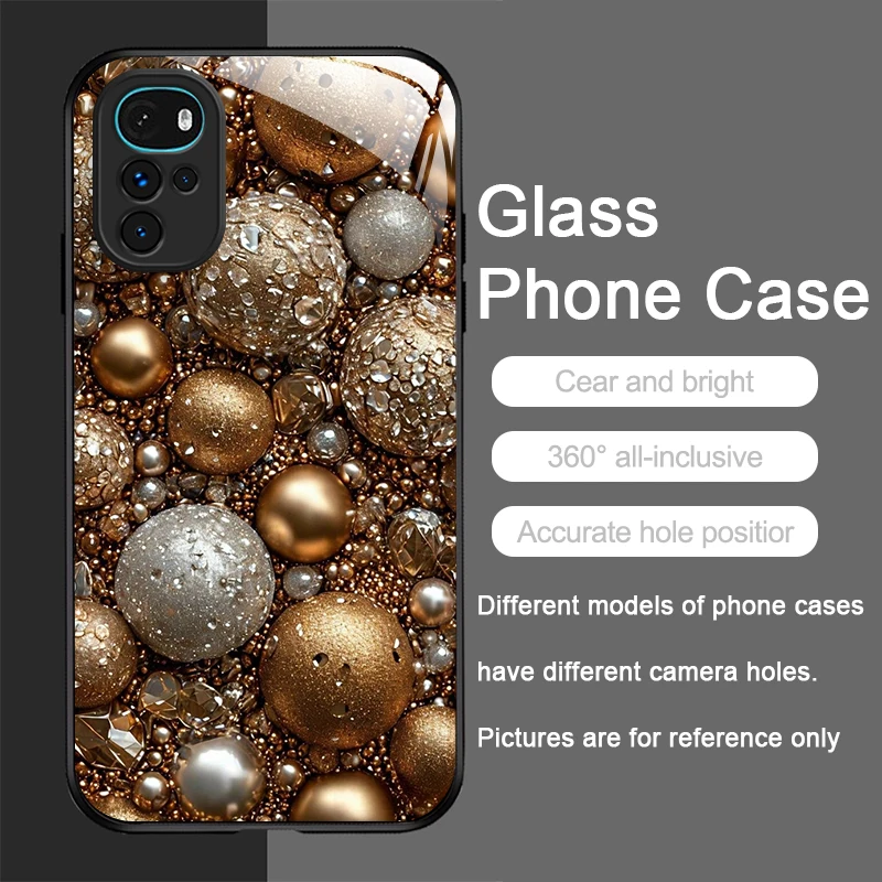 حافظة هاتف فاخرة من الزجاج المقسى بنمط حجر اللؤلؤ الماسي لهاتف موتورولا موتو G85 G84 Edge 50 Fusion 40 Neo 30 Pro 5G