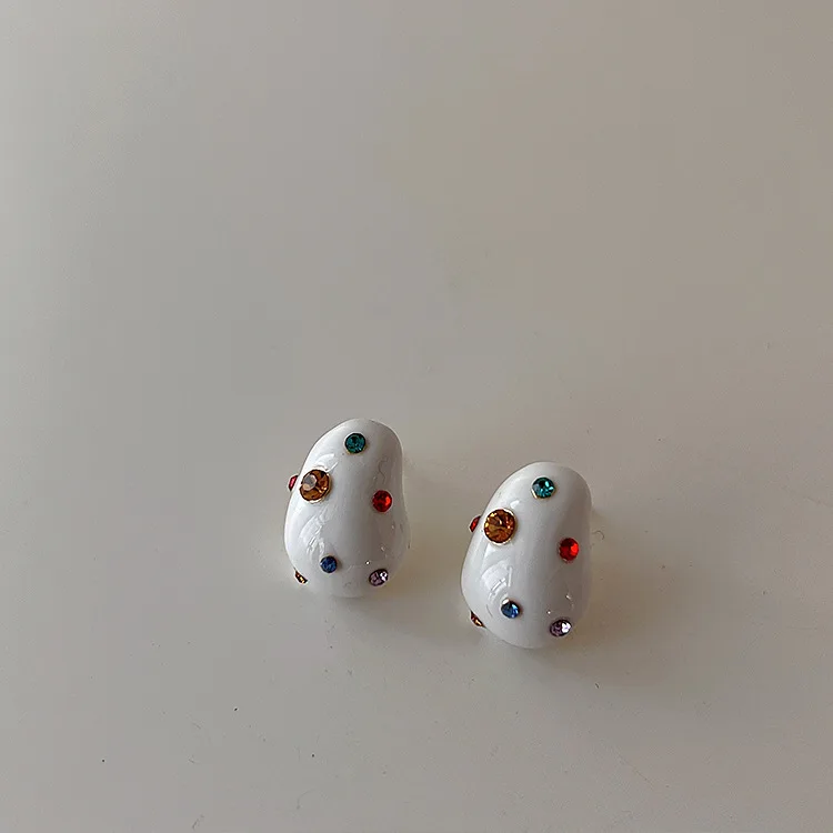 Fashion Designers Irregular White Stud Earrings With Colorful Rhinestones Personality New Pendientes Mujer