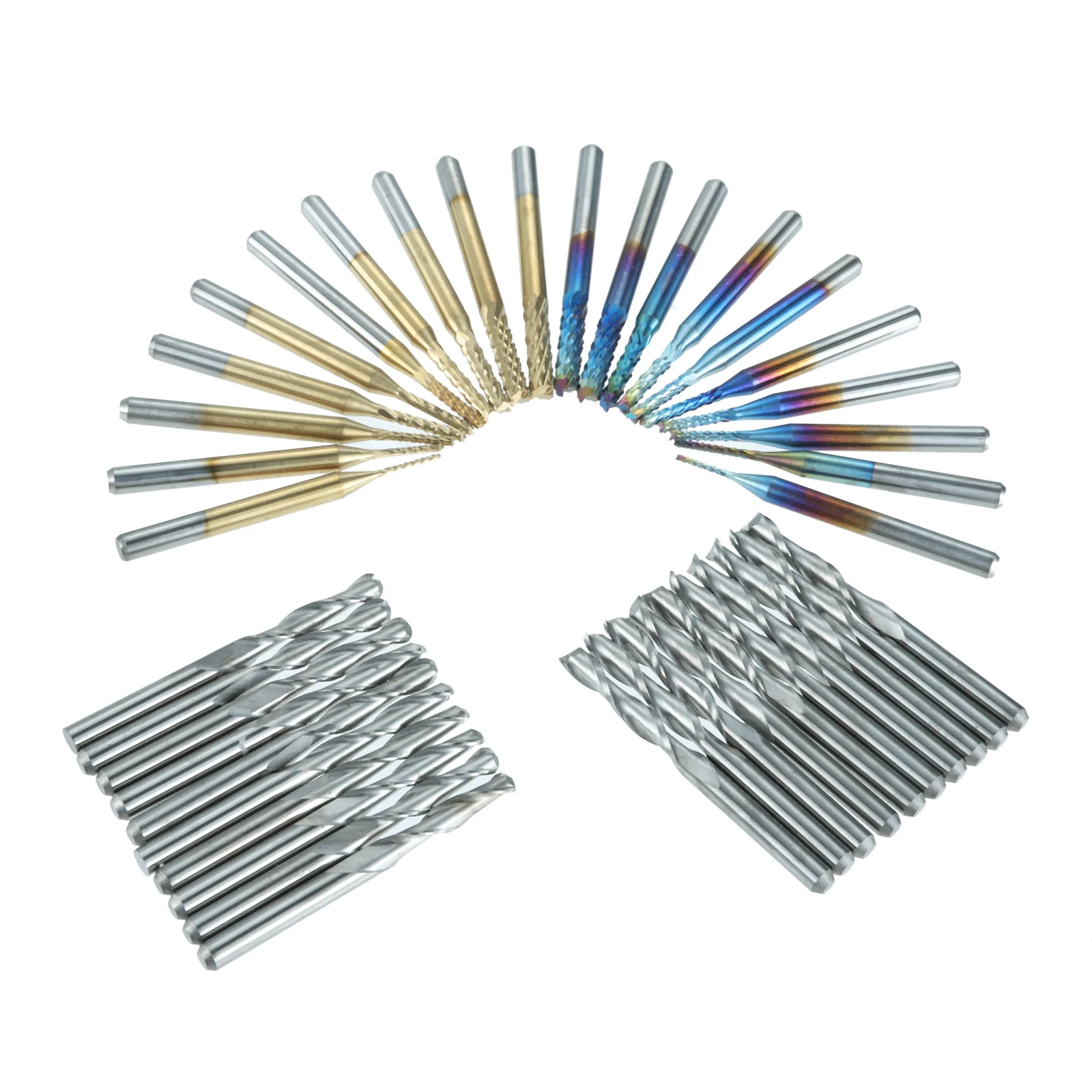 

40pcs 1/8 inch CNC Milling Carving Router Bit Set 2-Flute Flat & Ball Nose Spiral Bits Nano Blue Coat & Titanium Coat End Mill