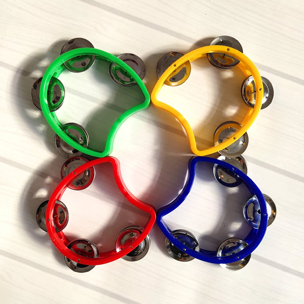 4pcs Plastic Musical Instrument Hand Held Tambourine Metal Bell Jingles Rattle for KTV Party Kid Game Toy Gifts