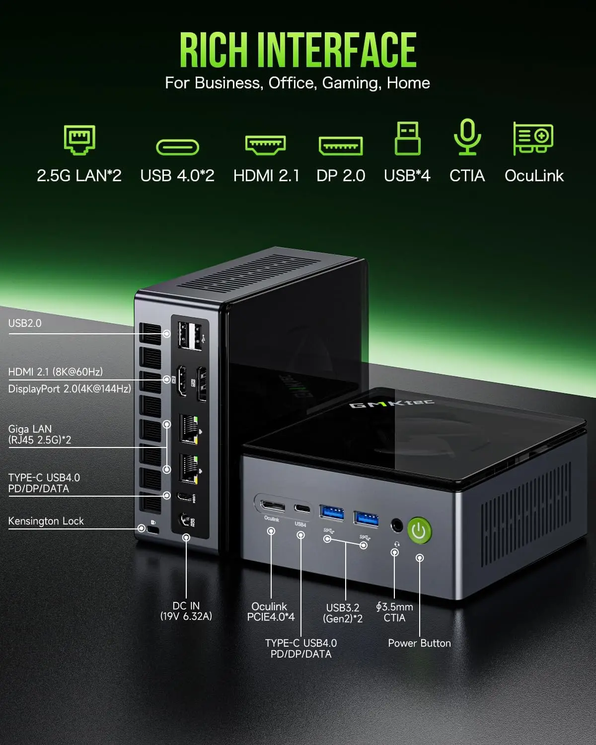 GMKtec M7 Mini PC نسخة محدثة AMD R7 Pro 6850H Win 11 DDR5 NVMe SSD PCIe3.0 Wifi6 BT5.2 8K HD كمبيوتر مكتبي للألعاب المكتبية