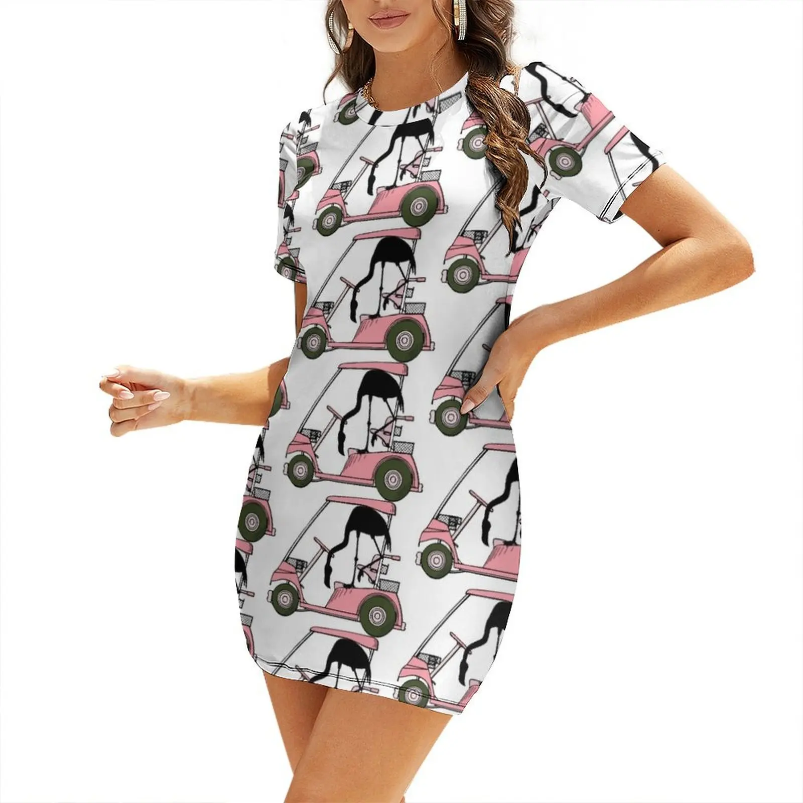 

Golf Lovers Golf Humor with Flamingo Short-Sleeved Dress Women's summer dress ceremony dresses Dress