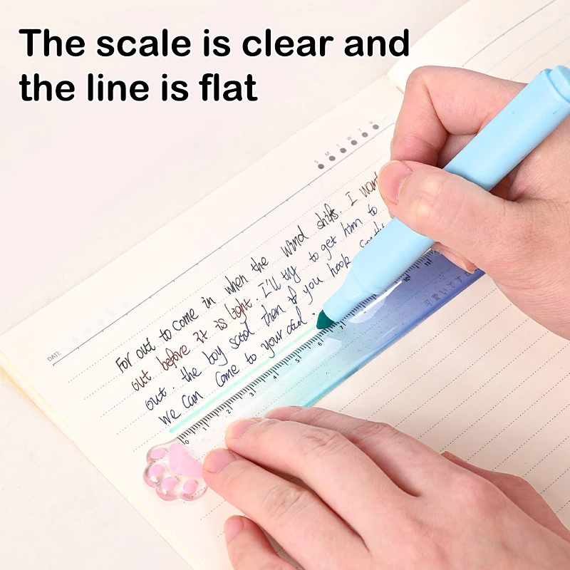 Kawaii Gradient Color Cat Claw Cute Straight Ruler Student Measuring Tool School Stationery Supply Transparent Drawing Tool