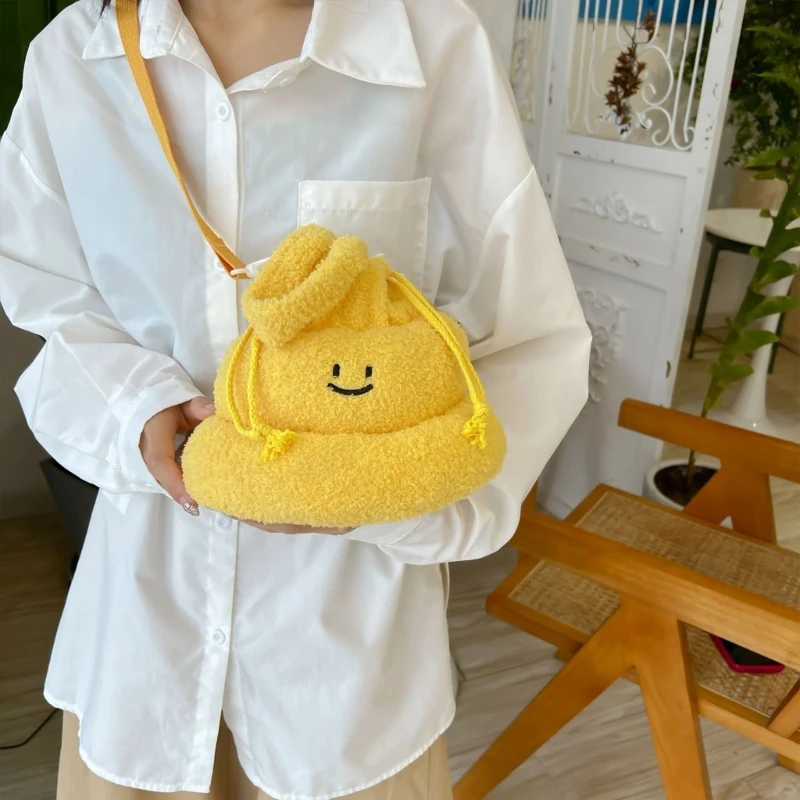 Creative Cute Plush Poop Shape Drawstring Bag Cartoon Women Handbag Daily Outdoor Travel Crossbody Bags for Teenagers Girls