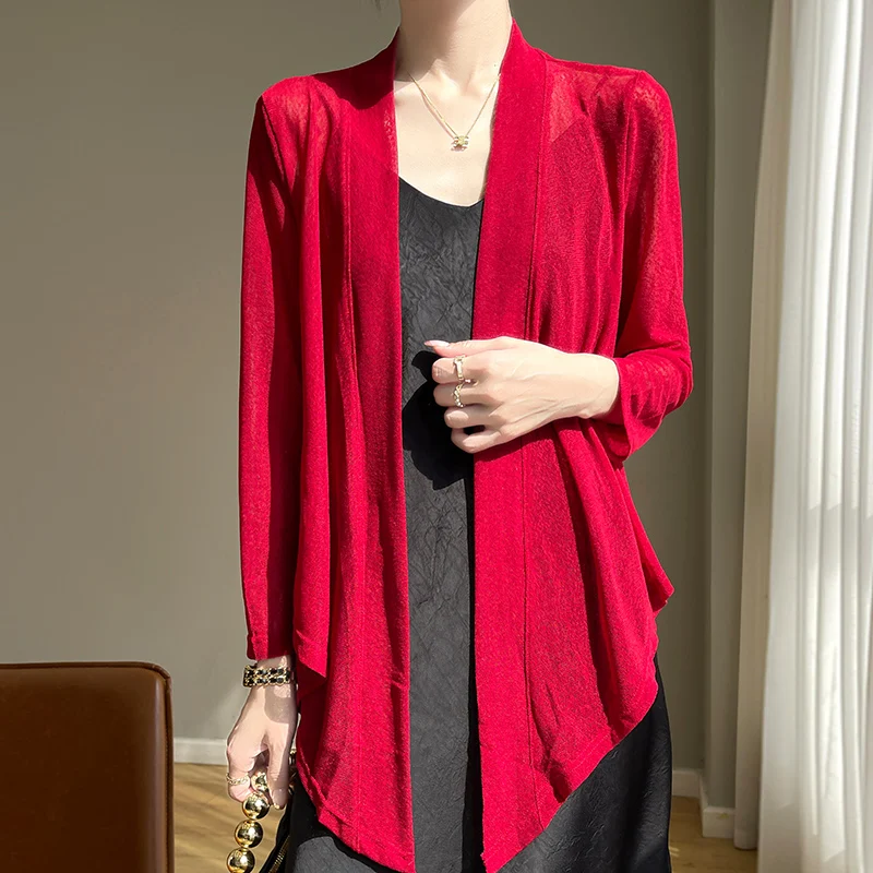 Summer Sun Screen Shawl Women Wear Smock Loose Georgette Fabric Air-Conditioned Sweater Knitted Cardigan Type Light Thin Jacket