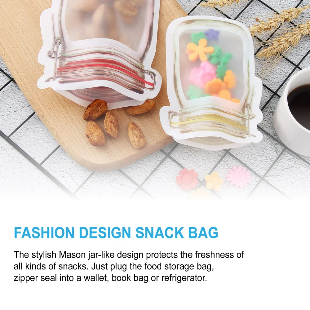 20Pcs Reusable Mason Jar Bottles Bags Seal Fresh Food Zipper Bag Nuts Cookies Snacks Ziplock Bag Kitchen Storage Organizer