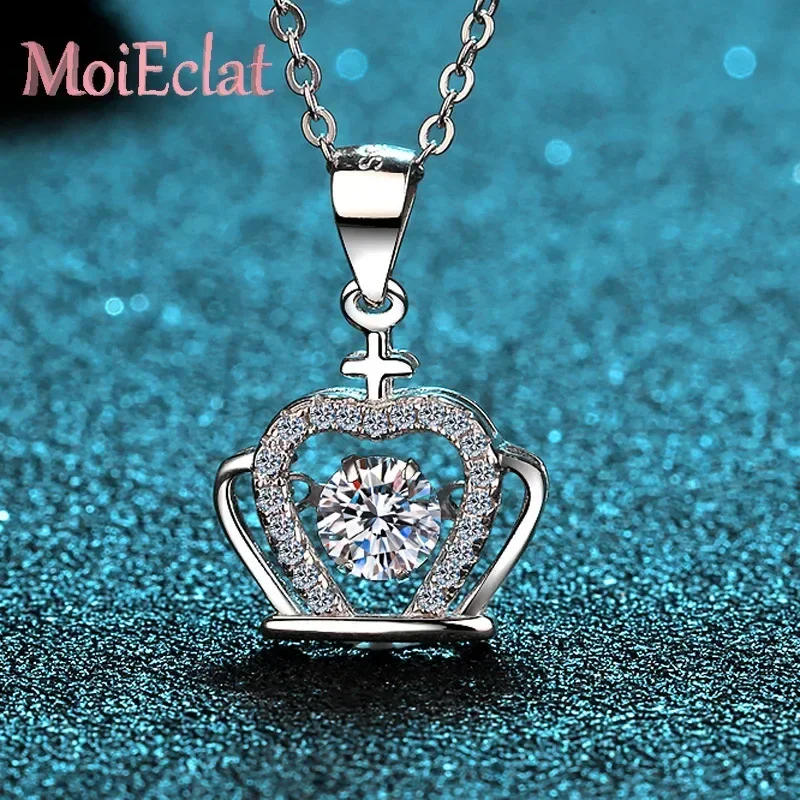 Luxury 0.5ct Moissanite Diamond Necklace for Women, Platinum PT950 Crown Pendant Clavicle Chain AAA+ Moissanite Quality Jewelry
