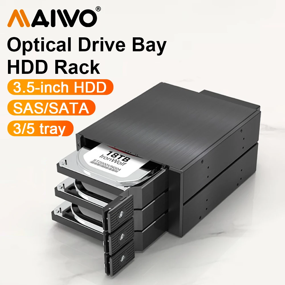 

MAIWO 3/5 Bay 3.5 Inch SAS/SATA HDD Case Optical Drive Hard Disk Enclosure 5.25 To 3.5 Inch Extraction Tray Desktop Computer Box