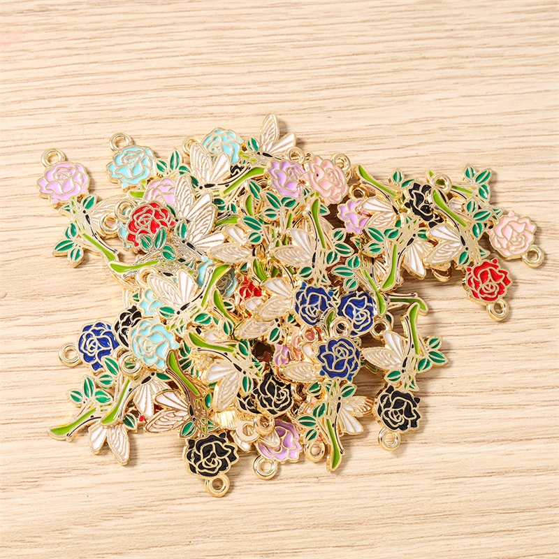 10 Stück 18x28mm Niedliche Emaille-Rosenblüten-Anhänger für Schmuckherstellung, Halsketten, Ohrringe, Armbänder, DIY-Bastelzubehör – Detail 15