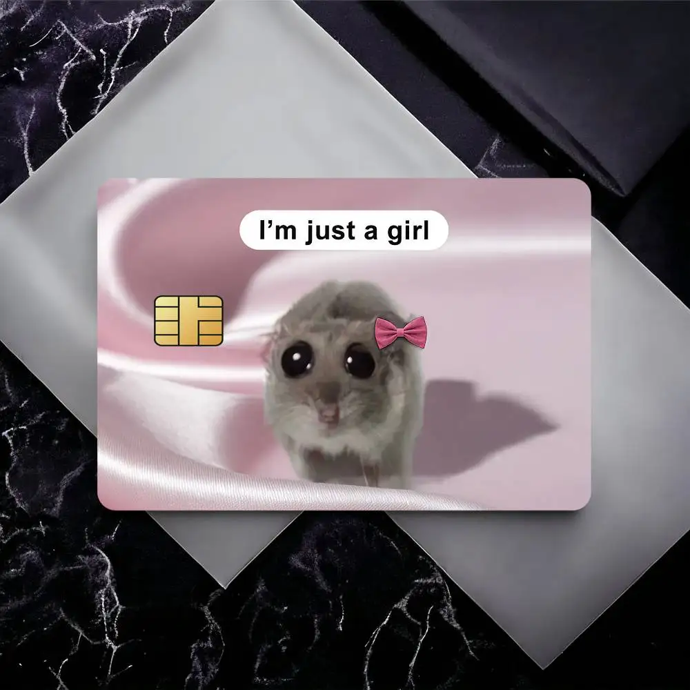 Im Just a Girl Cute Waterproof Film Skin Card Stickers Cover Credit 4PCS Debit Front Decoration Bank Bus Pass