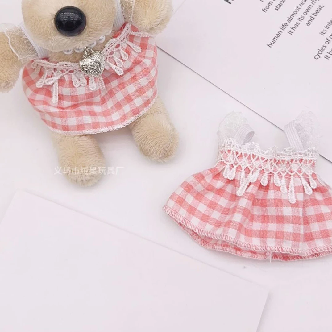 Cute Plaid Lace Strap Doll Dress Mini Skirt For OB11 Obitsu11 10cm Cotton Doll Plush Toy Clothes Kawaii Doll Outfit Accessories view 2