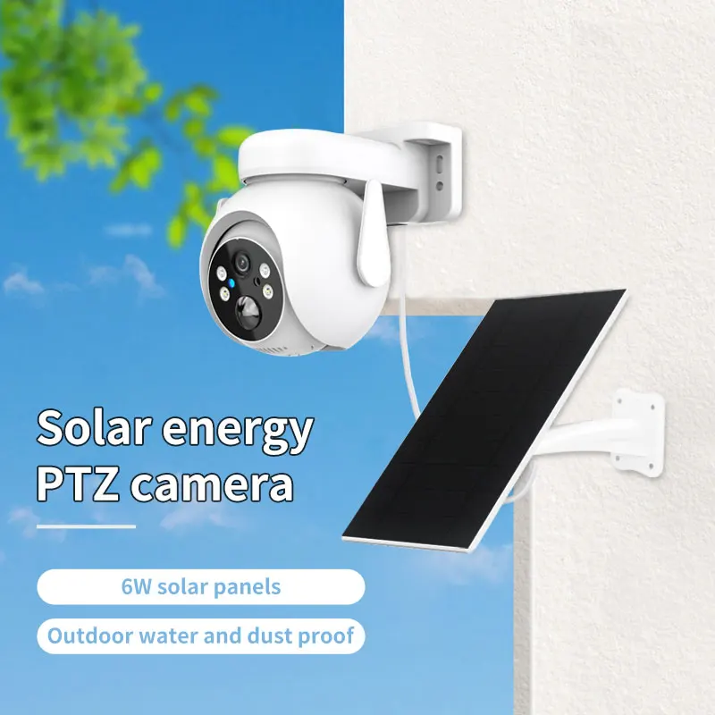 4MP 1440P iCsee APP Solar Power 120Degree Wide Angle WIFI/4G PTZ IP Dome Camera Full Color AI Humanoid Detection Security Monito