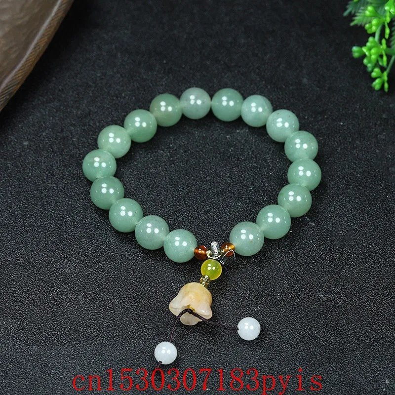 

Natural Green Dongling Jade Peach Blossom Bracelet Elastic Bangle Bead Fashion Fine Jewelry Luxury Charm Amulet Gifts for Women